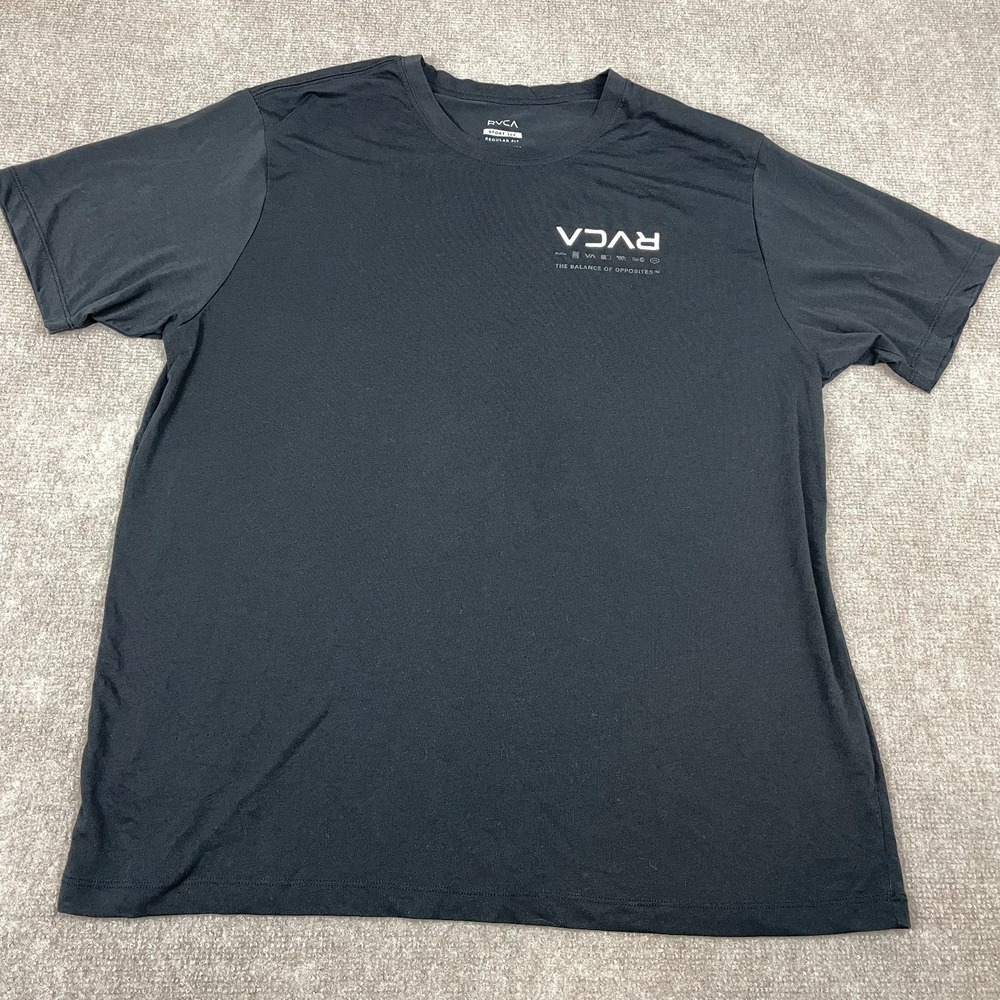 Rvca Sport T Shirt Mens 2XL Black Va Logo Graphic Print Crew Neck Regular Fit